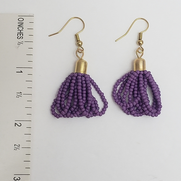 New Boho Lavender/Lilac Seed Bead Drop/Dangle Earrings, 18k Plated French Wires - Picture 3 of 4